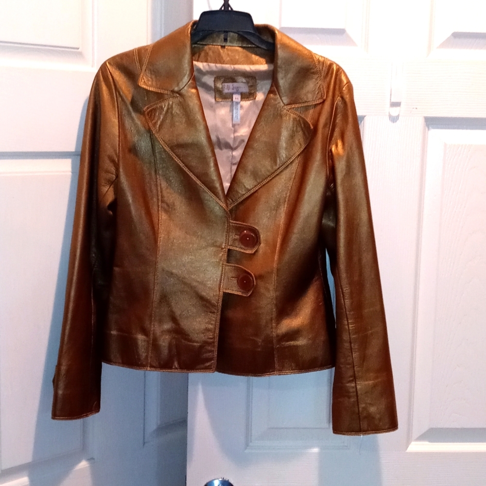 Polli Says M Genuine Gold Leather Button Jacket
